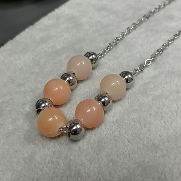 Peach Aventurine Necklace Natural Gemstone Beads Stainless-Steel Chain 20" - Picture 12 of 13